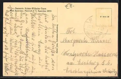 AK Berlin-Grunewald, Durchblick auf den Kaiser-Wilhelm-Turm, Aufstieg zum Karlsberg