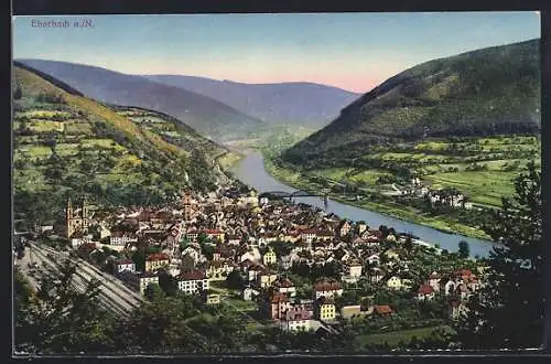 AK Eberbach a. N., Ortsansicht mit Flusspartie