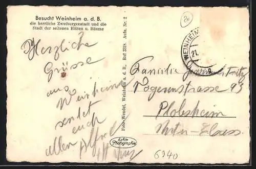 AK Weinheim a. d. B., Ortsansicht im Frühling