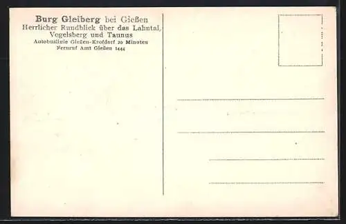 AK Gleiberg bei Giessen, Totalansicht, Ruine Vetzberg und Burgfried