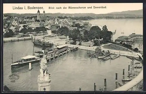 AK Lindau i. Bodensee, Blick nach der Römerschanze und Damenbad