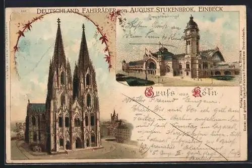 Lithographie Köln, Dom, Hauptbahnhof