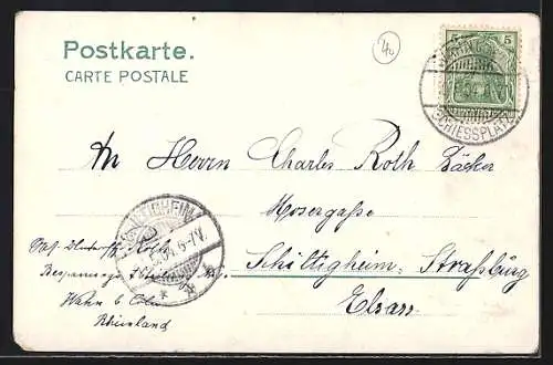 Lithographie Köln-Neustadt, Ansicht der Ulre-Pforte, Deutscher Ring mit Strassenbahn