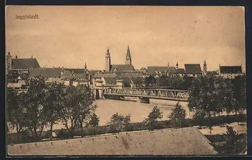 AK Ingolstadt, Blick auf Ortschaft mit Fluss
