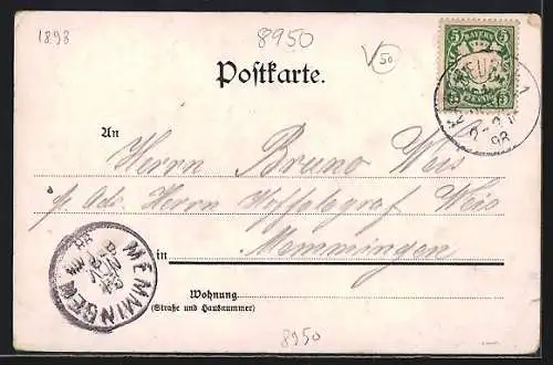 Lithographie Kaufbeuren, Gesamtansicht, Engel mit Wappenschild