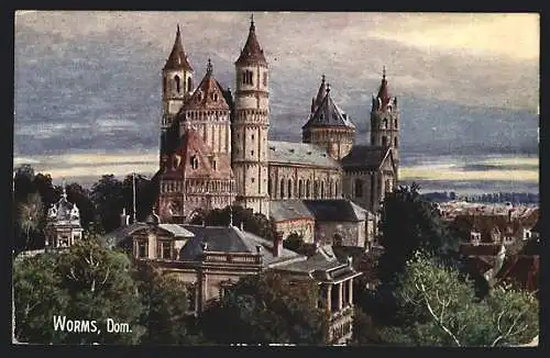 Künstler-AK Worms, Blick auf den Dom