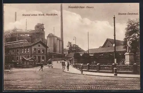 AK Neunkirchen /Saar, Stumm`sches Werk, Hochöfen, Stumm-Denkmal