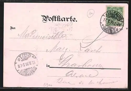 Lithographie Heidelberg / Neckar, Schloss von der Hirschgasse aus, Ruprechtbau, Post