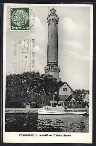 AK Swinemünde, Blick auf den Leuchtturm Osternothafen