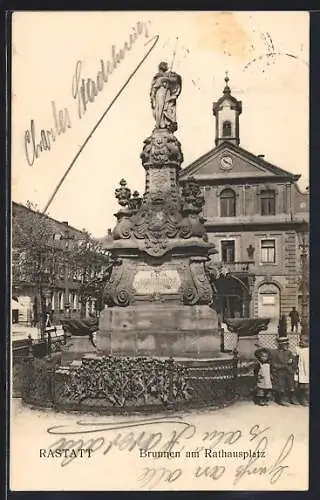 AK Rastatt, Brunnen am Rathausplatz