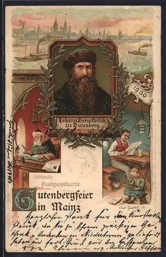 AK Mainz, 500. Gutenbergfeier, 1400-1900, Johann Gensfleisch zu Gutenberg