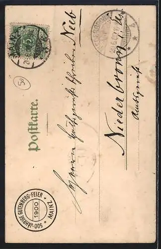 AK Mainz, 500. Gutenbergfeier, 1400-1900, Johann Gensfleisch zu Gutenberg