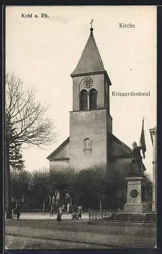 AK Kehl, Kirche und Kriegerdenkmal