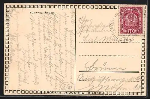 AK Fabrikarbeiter arbeiten mit einem Schwanzhammer