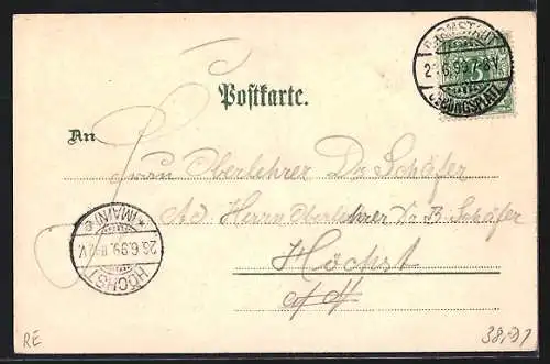 Lithographie Darmstadt, Übungsplatz, Zeltlager, Dampfstrassenbahn, Artilleristen mit Kanone