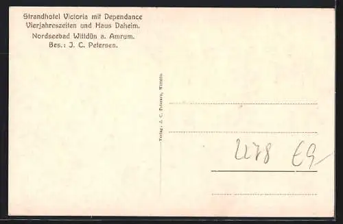 AK Wittdün a. Amrum, Hotel Victoria mit Dependance Vierjahreszeiten und Haus Daheim, Bes. J. C. Petersen
