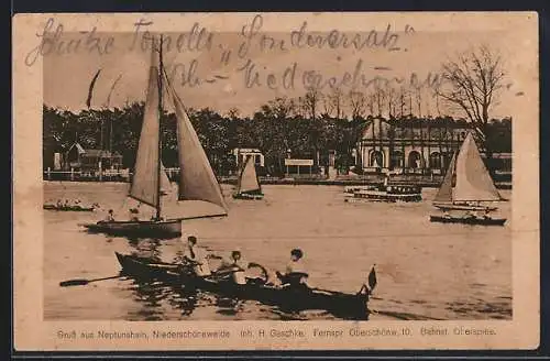 AK Berlin-Niederschöneweide, Restaurant Neptunshain mit Booten, Inh. H. Geschke