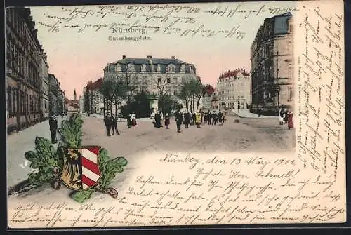 AK Nürnberg, Gutenbergplatz und Wappen