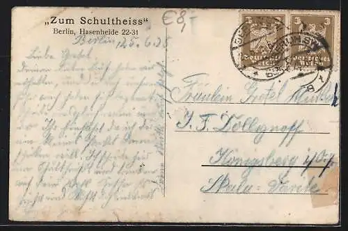 AK Berlin-Kreuzberg, Zum Schultheiss, Hasenheide 22-31, Gartenansicht, Speisezimmer