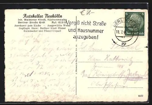 AK Berlin-Neukölln, Gasthof Rathskeller, Berliner Strasse 62-64