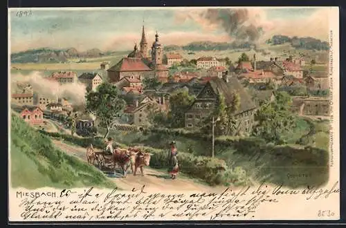 Künstler-AK Edward Theodore Compton: Miesbach, Blick von einer Strasse auf die Ortschaft