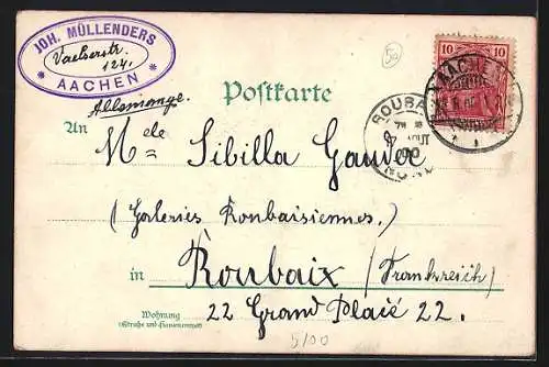 AK Aachen, Schriftzug Gruss aus Aachen auf rotem Grund