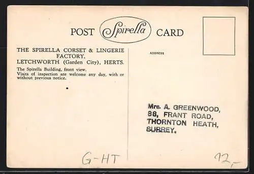 AK Letchworth, The Spiral Corset and Lingerie Factory