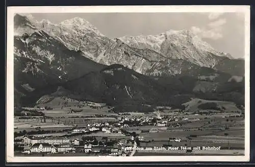 AK Saalfelden am Stein, Ortspartie mit Blick auf die Alpen