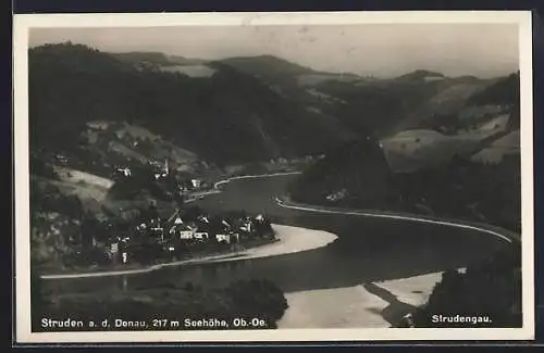 AK Struden a. d. Donau, Ortsansicht mit Fluss und Umgebung