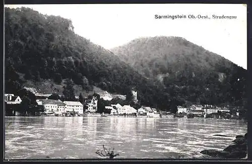 AK Sarmingstein, Teilansicht über den Fluss, Strudengau