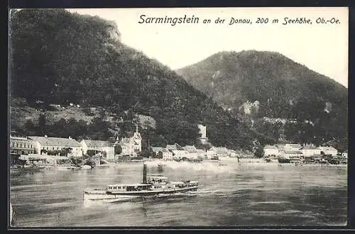 AK Sarmingstein a. d. D., Flusspartie mit Dampfschiff