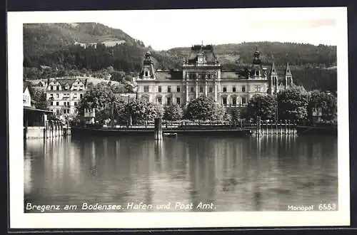 AK Bregenz am Bodensee, Hafen und Postamt