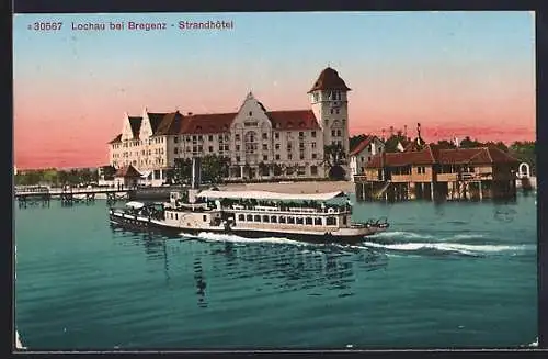AK Lochau bei Bregenz, Dampfschiff und Strandhotel
