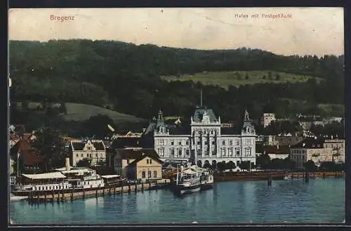 AK Bregenz, Hafen mit Postgebäude