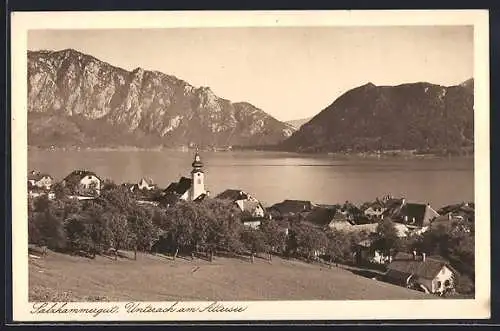 AK Unterach am Attersee, Teilansicht mit Blick auf den See