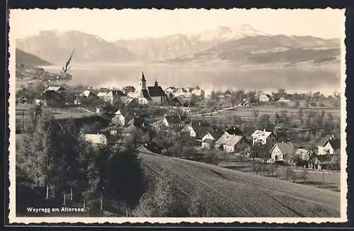 AK Weyregg /Attersee, Panorama vom Berg aus gesehen