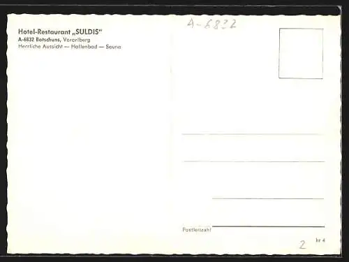 AK Zwischenwasser /Vorarlberg, Batschuns, Hotel und Restaurant Suldis, Innenansicht