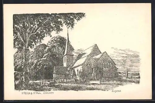 Künstler-AK Chaldon, Church St. Peter & Paul