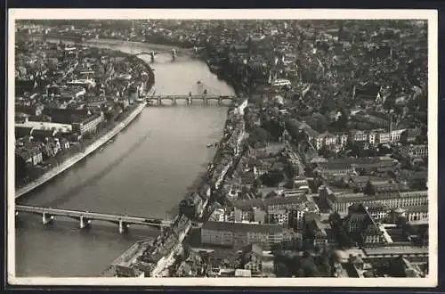 AK Basel, die drei Rheinbrücken, Fliegeraufnahme