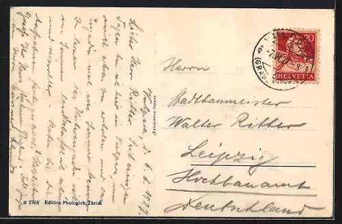 AK Schuls, Ansicht der Ortschaft mit Vulpera, Brücke