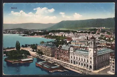 AK Zürich, Teilansicht mit Zürichsee