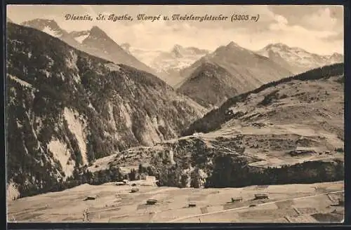 AK Disentis, Blick auf die Berge St. Agatha, Mompe und Medelsergletscher