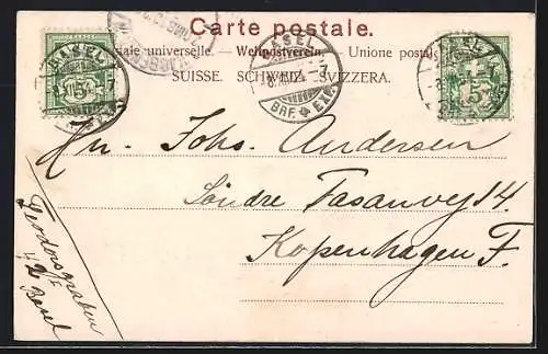 AK Basel, Wettsteinbrücke mit Pfalz