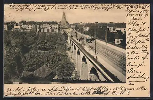 AK Basel, Viadukt mit Strassenbahn
