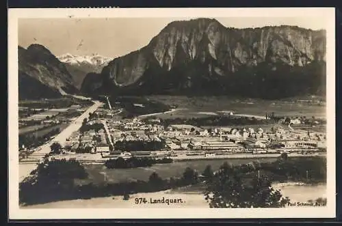 AK Landquart, Ortsansicht mit Blick in die Alpen