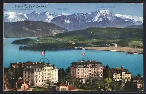 AK Luzern, Drei Linden, Teilansicht mit Pensionen Terrasse, Neu-Schweizerhaus u. Gyger