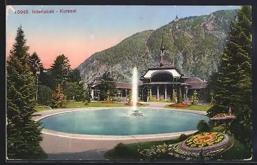 AK Interlaken, Kursaal mit Springbrunnen
