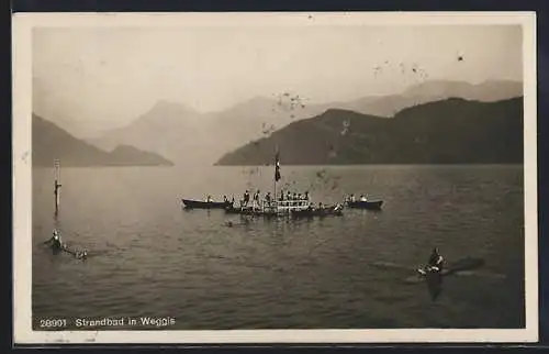 AK Weggis, Strandbad mit Badegästen