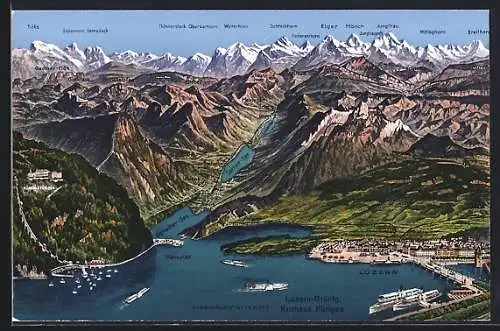 AK Luzern, Gesamtansicht mit Bergkette von Titlis bis Breithorn