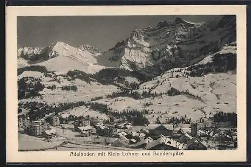 AK Adelboden, Ortspartie mit Klein Lohner und Bonderspitze
